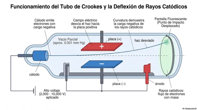 Entre placas cargadas el haz se desvía: los rayos llevan carga negativa